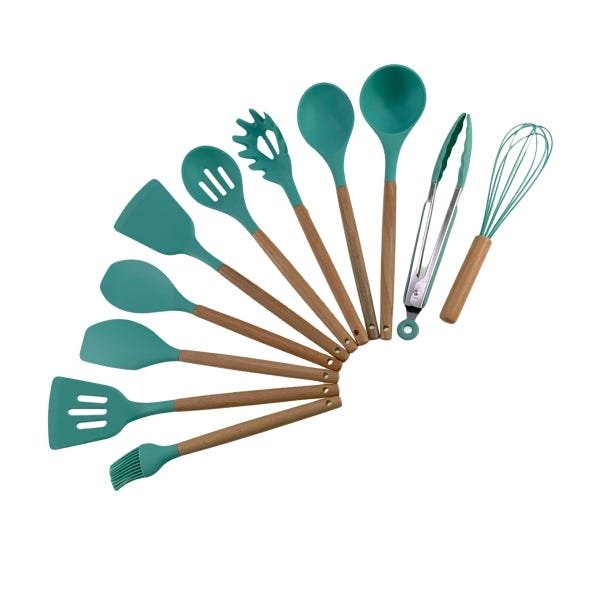 Kit 12 Pçs Utensílios De Cozinha Silicone Espátula Pão Duro Pincel Colher Batedor Concha - 5