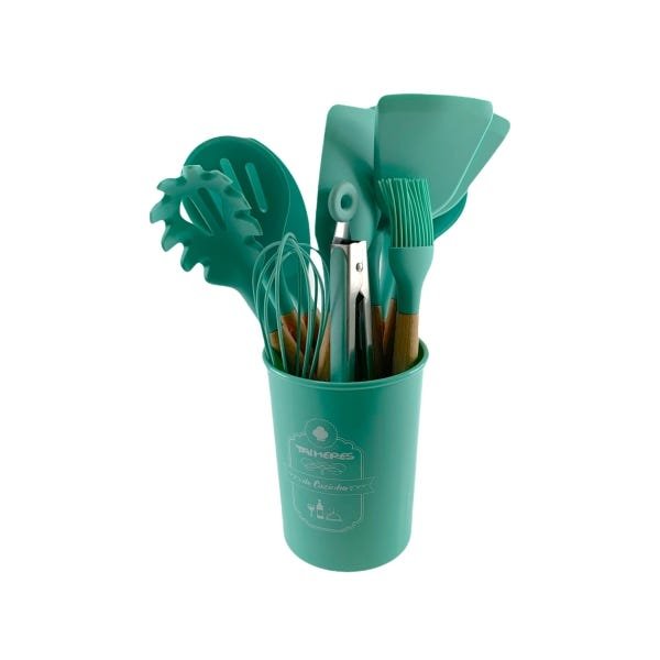 Kit 12 Pçs Utensílios De Cozinha Silicone Espátula Pão Duro Pincel Colher Batedor Concha - 2