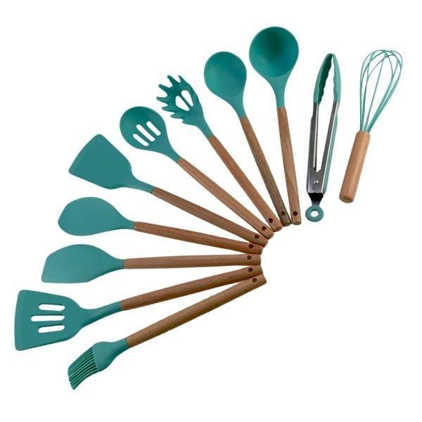 Kit 12 Pçs Utensílios De Cozinha Silicone Espátula Pão Duro Pincel Colher Batedor Concha - 3