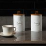 Conjunto 2 Latas Porta Café e Açúcar Branco Vintage Tampa Hermética em Bambu Yoi - 2