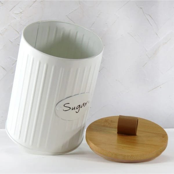 Conjunto 2 Latas Porta Café e Açúcar Branco Vintage Tampa Hermética em Bambu Yoi - 6