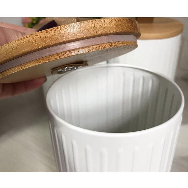 Conjunto 2 Latas Porta Café e Açúcar Branco Vintage Tampa Hermética em Bambu Yoi - 5