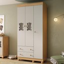 Ver imagem 1 de Guarda-roupa Infantil 92cm com Vidro 3 Portas e 2 Gavetas Fofura Multimóveis Mp4482 Madeirado/off