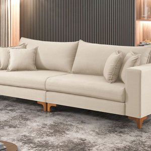 Sofá Fixo 6 Lugares M-197 2,80m Molas Bonnel Almofadas Soltas Linho Estofados Martins