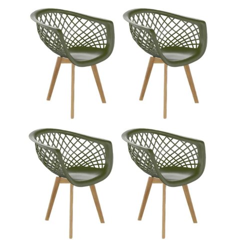 Kit 4 Cadeiras Web Wood Moderna Polipropileno com Pés de Madeira Design Minimalista e Confortável