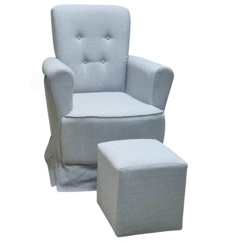 Poltrona de Amamentação Bella com Balanço e Pufe em Linho