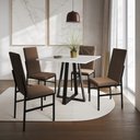 Ver imagem 1 de Conjunto de Jantar Mesa Mônaco Premium 90cm Branca com 4 Cadeiras Estofadas Marrom