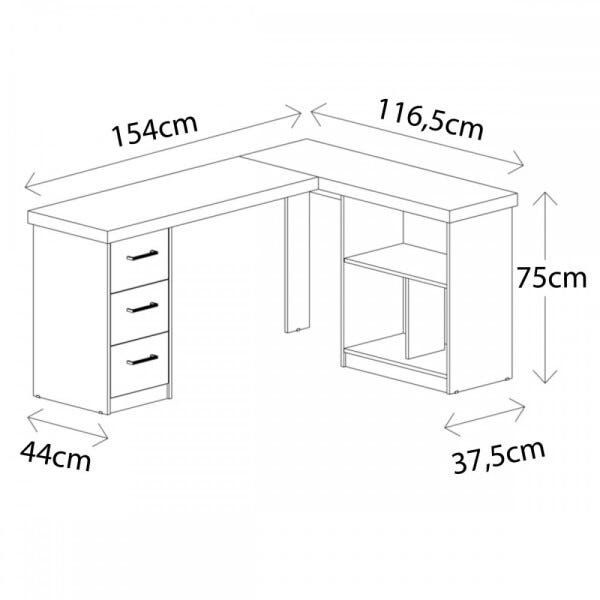 Mesa Escrivaninha Mali 3 Gavetas Olmo/branco - Artany - 4