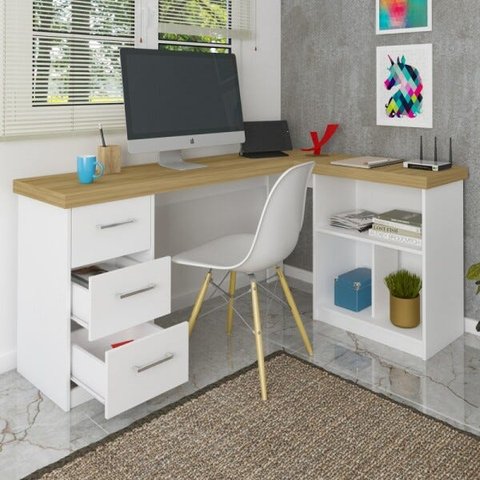 Mesa Escrivaninha Mali 3 Gavetas Olmo/branco - Artany