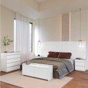 Ver imagem 1 de Conjunto Cabeceira Florença King/Casal - Cômoda + Mesas de Cabeceira + Sapateira Branco