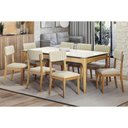 Ver imagem 1 de Conjunto Mesa Mira Premium Madeira Maciça C/ Tampo Madeirado C/ Vidro 200x100cm e 8 Cadeiras Telma
