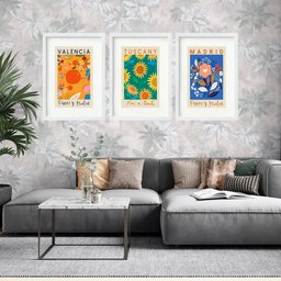 Kit 3 Quadros Grandes Flower Market Fiori e Piante Collection 60x48cm:moldura Branca - 1