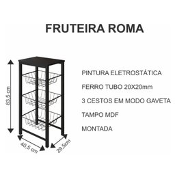 Fruteira de Chão Cozinha Montada Aço Preto Tampo Canela Roma - 2