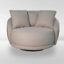 Ver imagem 2 de Poltrona Ibiza Giratória Linho Bege Corino Caramelo 122cm Almofadas Premium para Sala