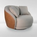 Ver imagem 3 de Poltrona Ibiza Giratória Linho Bege Corino Caramelo 122cm Almofadas Premium para Sala