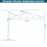 Ombrelone Lateral com Base Cruz Hdpe Cancún Rivatti 300 Cm (larg) Alumínio Capa Poliéster Fendi - 4