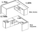 Ver imagem 2 de Mesa Diretor, Presidente, Advogado, Engenheiro Web40 1,70x1,60 40mm com Armário 1 Porta, 3 Gavetas A