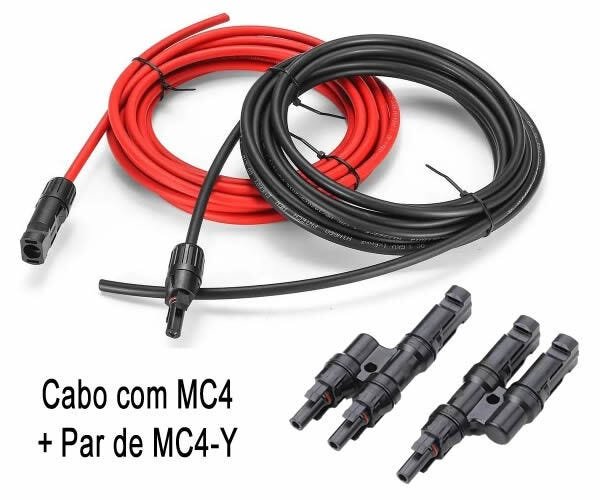 Cabo Fotovoltaico 6mm Solar 11Mt Preto + 11Mt Vermelho com Mc4 + Mc4-Y - 1