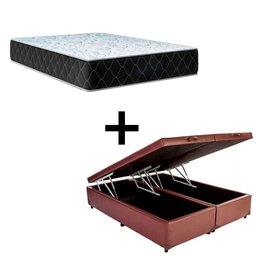 Cama Box Baú Queen 158 Tecido Sintético Marrom com Colchão Marrocos - Poliéster - Espuma D33 - 1