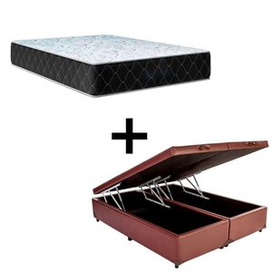 Cama Box Baú Queen 158 Tecido Sintético Marrom com Colchão Marrocos - Poliéster - Espuma D33