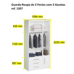 Guarda-roupa de 3 Portas 1307 Ilan Castanho - 3