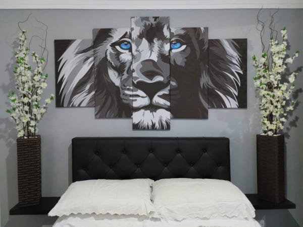 Quadro Decorativo Leão de Judá Preto e Branco Sala Quarto Luxo Azul - GRANDE - 4