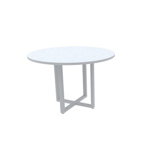 Mesa de Reunião Redonda 110x110cm Pé Tubular Pe25 em MDP Branca com Base Branca