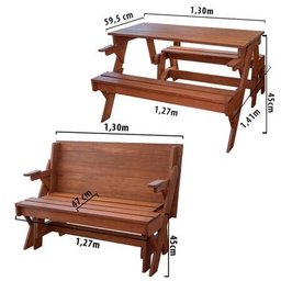 Banco que vira mesa 4 pessoas mil cadeiras madeira maciça 1,30m cor natural - 4