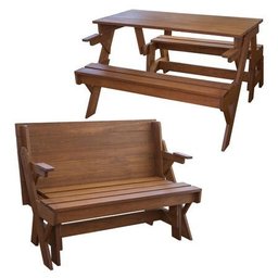 Banco que vira mesa 4 pessoas mil cadeiras madeira maciça 1,30m cor natural - 1