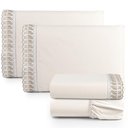 Ver imagem 1 de Jogo Cama Lençol Paris Queen Percal 180 Fios 100% Algodão Lese Bordada 4 Peças - Palha