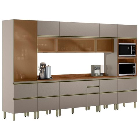 Cozinha Modulada 8 Pecas 370 Cm Vidro Dp3701 Nogueira Nude Prime Demartez