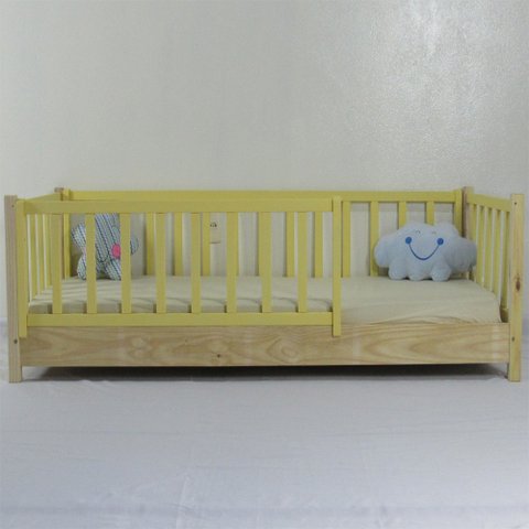Cama Infantil Solteiro Base Colorida Madeira Maciça Pinus Grade Vertical