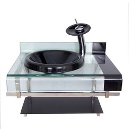 Gabinete de Vidro para Banheiro Preto 80cm Completo com Cuba e Espelheira - 2