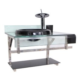 Gabinete de Vidro para Banheiro Preto 80cm Completo com Cuba e Espelheira - 3