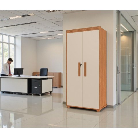 Sapateira Multiuso Atenas Mdf com Chave Armário Organizador Pés Madeira 2 Portas:nature/off White