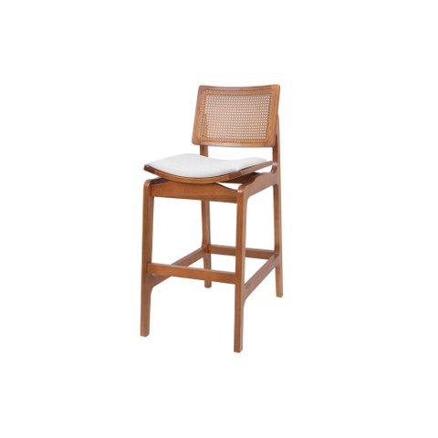 Banqueta Madeira Maciça com Assento Estofado e Telinha Megan Nozes:veludo Cinza Claro