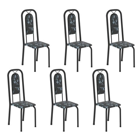 Cadeiras para Sala de Jantar 6 Unidades Lara Preto/Floral