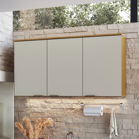 Armário Aéreo Cozinha 120 Cm Copenhague 3 Portas Ipê Sabbia - Decibal