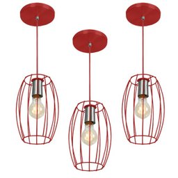 Kit 3 Pendentes Pequim Aramado Vermelho - 1