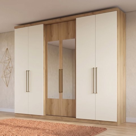 Guarda Roupa Casal com Espelho 6 Portas e 4 Gavetas 238 x 231cm Passione Ultra Yescasa Capuccino/Off White