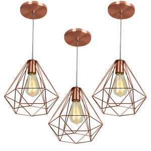 Kit 3 Pendentes Diamante Aramado Grande Cobre