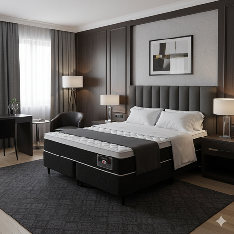 Cama Box King Castor Black e White Air One Face D45 193x203x50 + Box Castor