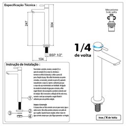 Torneira  Inox Escovado Lavatório Banheiro Bancada Bica Alta Luxo 1/4 v Lavabo - 6