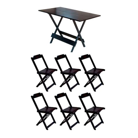 Conjunto Mesa De Madeira Dobravel 120X70 Tabaco 6 Cadeiras - Marrom