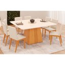 Ver imagem 1 de Conjunto: Mesa Sala Jantar Itália Tampo Madeirado C/ Vidro Curvo 136x136cm e 8 Cadeiras Sofia Cedro