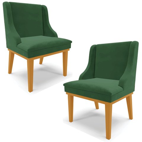 Kit 2 Cadeiras Decorativas Sala de Jantar Base Fixa de Madeira Firenze Veludo Verde Esmeralda/Castan