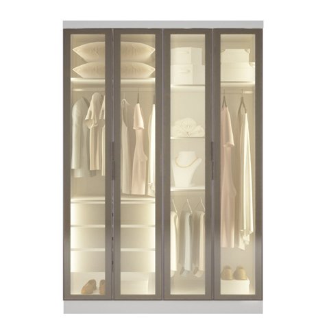 Guarda Roupa Modulado Solteiro 4 Portas 3 Gavetas e 3 Cabideiros Reflecta com LED 100% MDF Cairo