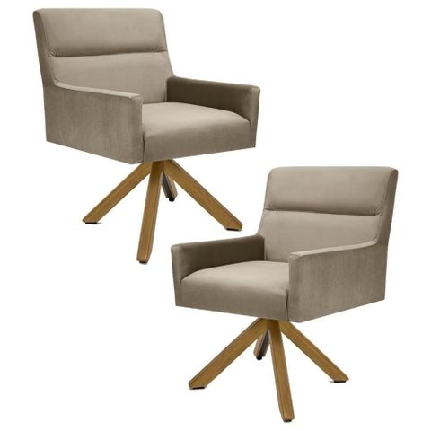 Kit 2 Poltronas Decorativas Giratórias Base Giromad Madeira Angel Veludo C-68 Marrom Claro - Domi
