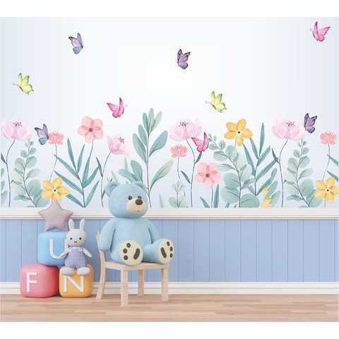 Adesivo de Parede Infantil Florais Boho Tons Pastéis