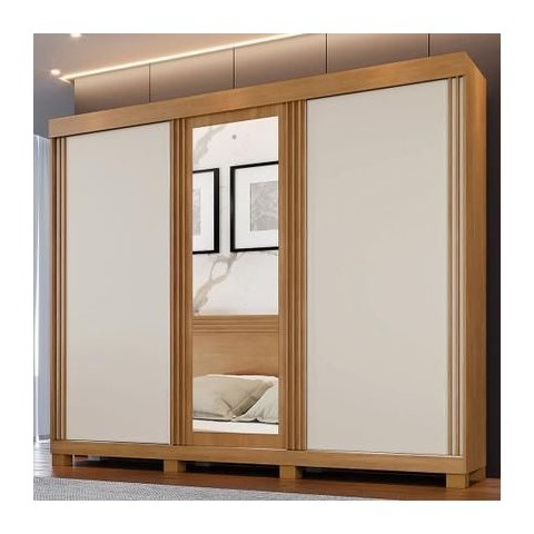 Guarda-roupa 3 Portas 6 Gavetas Siena Cinamomo Off White